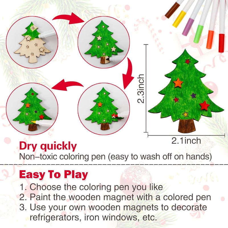 Worgree Christmas Crafts for Kids, 36pcs DIY Wooden Magnets Art Craft Supplies Painting Kit for Boys Girls Ages 4-8 8-12 Xmas Stocking Stuffers Toys Party Favors Gifts Goodie Bag Fillers Holiday Decor - Image 5